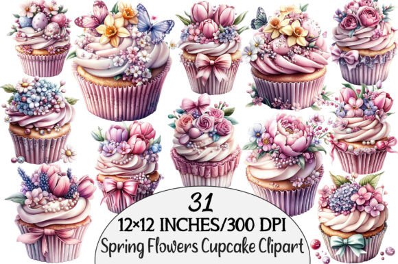 Download Watercolor Spring Flowers Cupcake Clipar - Spring flowers Collection