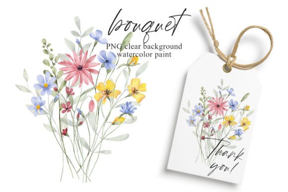 Download Watercolor Wild Flowers Clipart Bouquet. - Premium Bundle